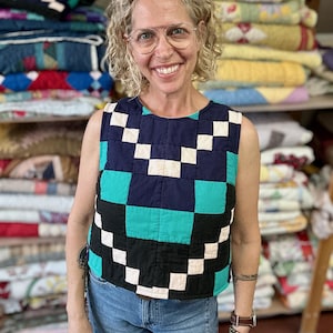 Vintage Quilt Clothes Quilt Shirt Tank Top Crossback Tank Upcycled Quilt Repurposed Quilt Clothing Quilt Jacket Quilt Coat Cottage Core Boho