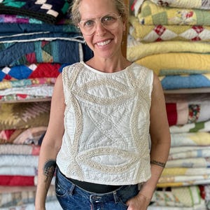 Vintage Quilt Clothes Quilt Shirt Tank Top Crossback Tank Upcycled Quilt Repurposed Quilt Clothing Quilt Jacket Quilt Coat Cottage Core Boho