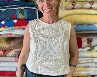 Vintage Quilt Clothes Quilt Shirt Tank Top Crossback Tank Upcycled Quilt Repurposed Quilt Clothing Quilt Jacket Quilt Coat Cottage Core Boho