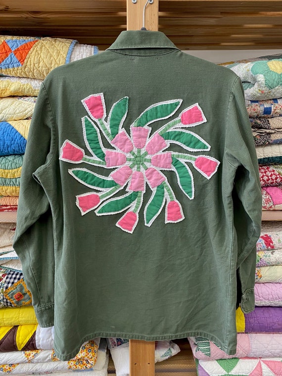 Vintage Army Jacket Quilt Jacket Quilt Coat Repurposed Army Etsy