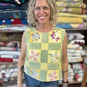 Vintage Quilt Clothes Quilt Shirt Tank Top Crossback Tank Upcycled Quilt Repurposed Quilt Clothing Quilt Jacket Quilt Coat Cottage Core Boho