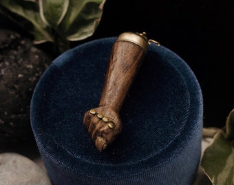 Rare Wood and Gold Figa Fist Hand Pendant/Charm - Vintage 1950s