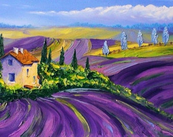 Provence lavender field house ORIGINAL OIL painting canvas Nature summer French landscape Hand painted impasto