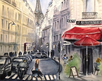 Paris Aquarell Kunst, Paris Wanddekor, Eiffelturm Malerei, Französische Stadtansicht, Romantische Reise Kunst, Paris Kunstwerk