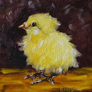 ORIGINAL Ölgemälde gelb Küken Vogel Realismus Bauernhof Tiere kleine Kunst