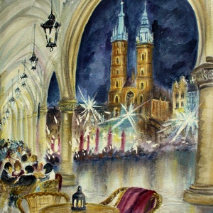 Krakow ORIGINAL  watercolor painting, old town, Poland, cityscape, Europe, castle, architecture, hand painted