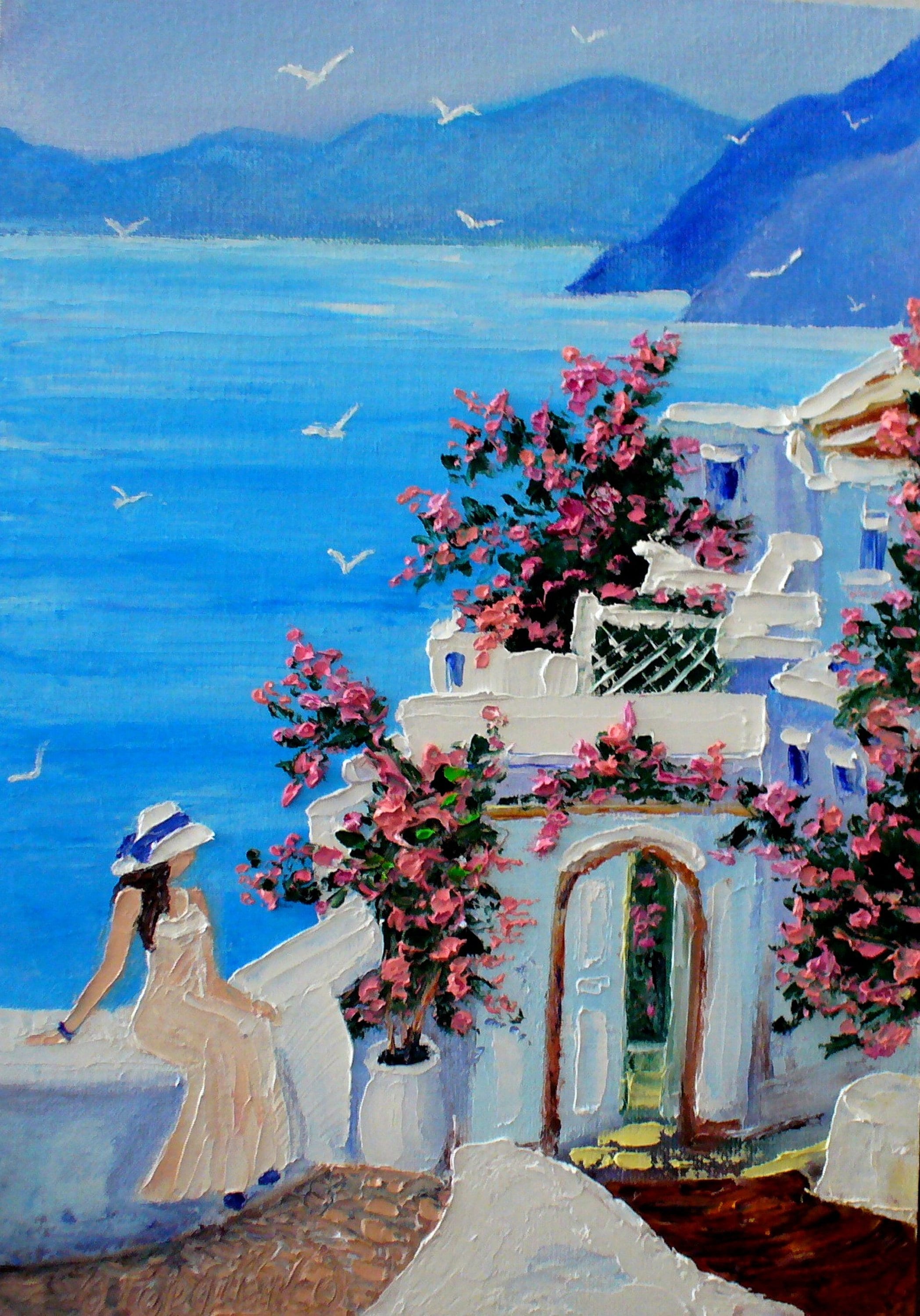 【s12号】good blue(portrait_s) oil painting Seascape Oil Painting on Canvas 12x12 Inch. Ocean View