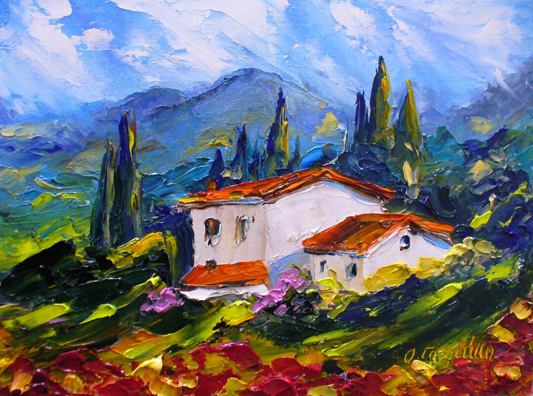 Tuscany Original Oil Painting: Italian Poppies, Rural Cottage Art - Etsy