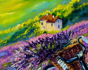 Provence Lavender Field Oil Painting Original, French Country Wall Art, Impressionist Landscape, Purple Floral Decor, Gift for Her