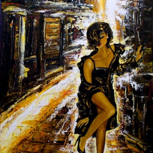 Paris Cityscape Oil Painting: Elegant Woman, Romantic Impressionistic Art
