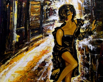 Paris Cityscape Oil Painting: Elegant Woman, Romantic Impressionistic Art