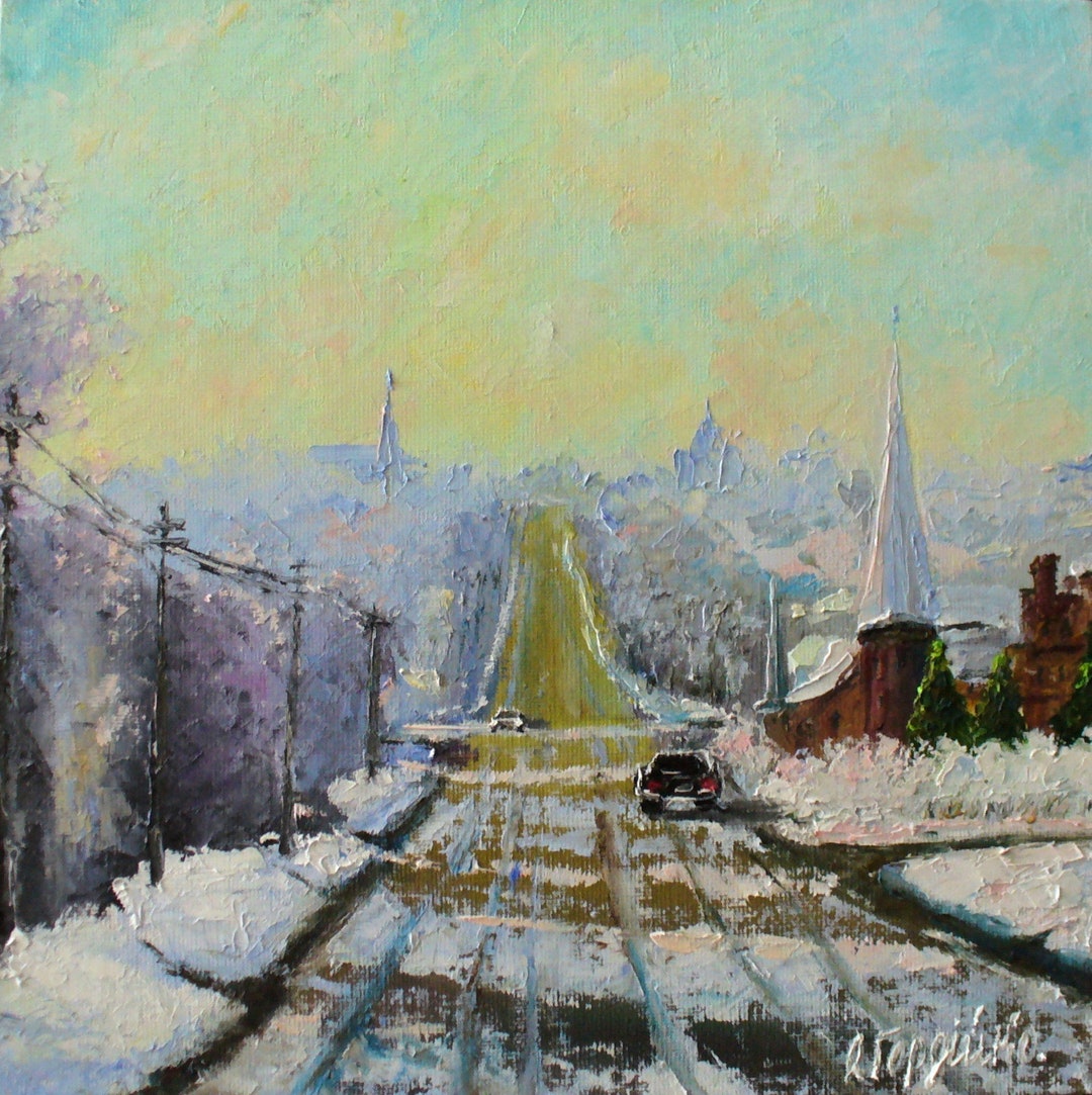 Winter Snow Landscape ORIGINAL Oil Painting on Canvas, City, Winter ...