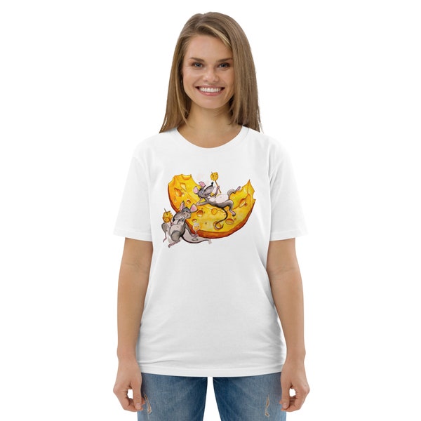 Unisex organic cotton t-shirt  Mice and cheese. Happiness exists!