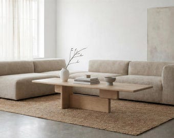 Low Coffee Table — Solid Oak or Maple Wood — Minimalist Japandi Living Room Furniture — Modern Handmade Wood Center Table — NODO