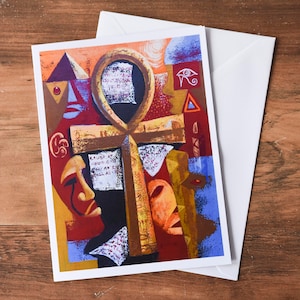 Biglietto afroamericano, biglietto culturale nero, biglietto d'arte Ankh, biglietto d'auguri artistico, biglietto Kwanzaa, biglietto per la festa del papà, arte egizia, biglietto d'arte afro