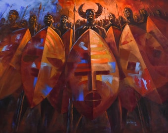Arte en lienzo original / Pintura extragrande de arte negro / Pintura en lienzo de guerreros africanos fuertes y poderosos