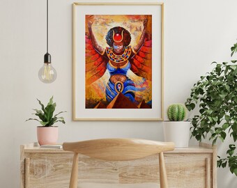 Maat Painting Print, Egyptian Goddess, African American Art Print, Black Cultural Art, Nubian art, Afrocentric Art Print, Giclee Print