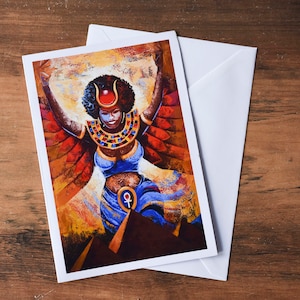Biglietto afroamericano, biglietto culturale nero, biglietto Ma'at, biglietto Kwanzaa, biglietto della dea, biglietto egizio, biglietto afrocentrico, biglietto d'auguri artistico