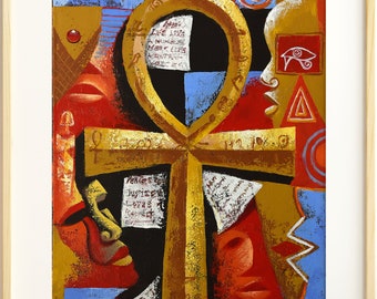 Ancient Egyptian Art Print, Giclee Print, African American print, Black Cultural art, Ankh Painting Print, Kwanzaa Gift, Nubian art