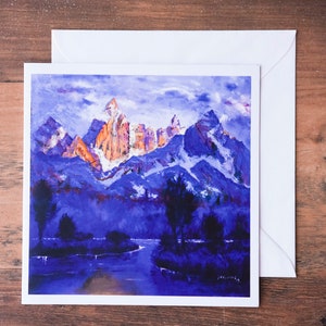 blauwe en paarse wenskaart, kunstgroetkaart, Afro-Amerikaanse kaart, zwarte kunstkaart, vierkante wenskaart, landschapskunstgroetkaart