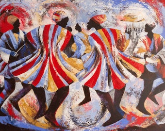 Pintura de danza tribal cultural africana sobre lienzo
