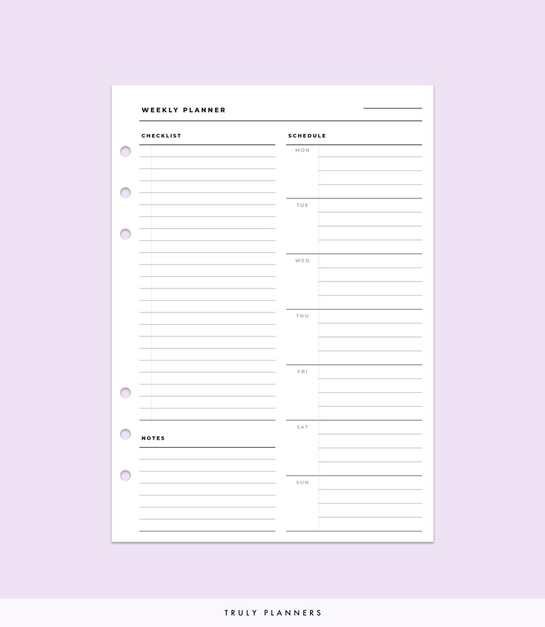 Weekly Planner Printable A5 Inserts Weekly Time Schedule | Etsy