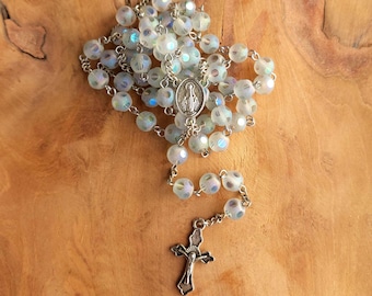 Frosted Crystal AB Glass Bead Rosary