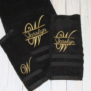 Calligraphy Split Bath towel Set, Monogram Letter, Personalized 3 piece Bath towel Set, Bath Towel Hand Towel & Washcloth Set