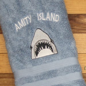 Jaws Hand Towel, Amity Island Jaws Hand towel, Shark Hand, Custom Embroidered Hand Towel