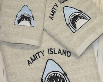 Jaws Embroidered Towel Set: Amity Island Shark Bath Towels