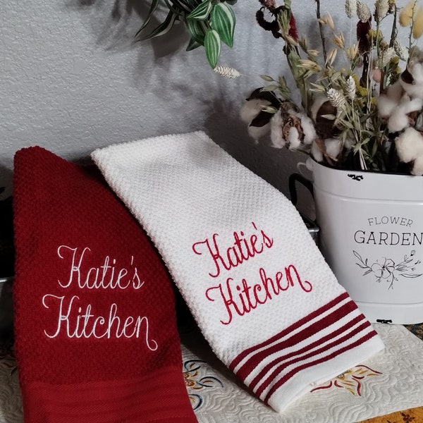 Personalized Embroidered Kitchen Towel 1 & 2 piece Set kitchen towel Personalized Towel Initial Dish Towel Wedding gift