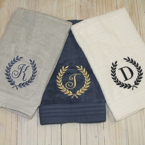 Monogrammed Hand Towel: Custom Larul Leaf Embroidered Cotton Bathroom Decor