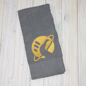 DON&#39;T PANIC Embroidered Kitchen Hand Towel, Custom Hitch hikers guide to the galaxy Hand Towel, Don&#39;t Panic Towel,
