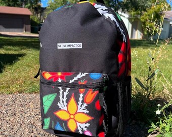 Woodland Ojibwe Florals & White Vines Design - Unisex Backpack