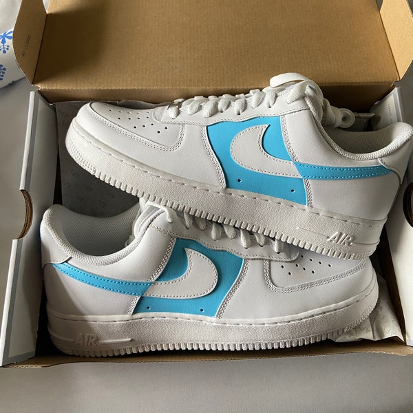 tan and baby blue air force ones