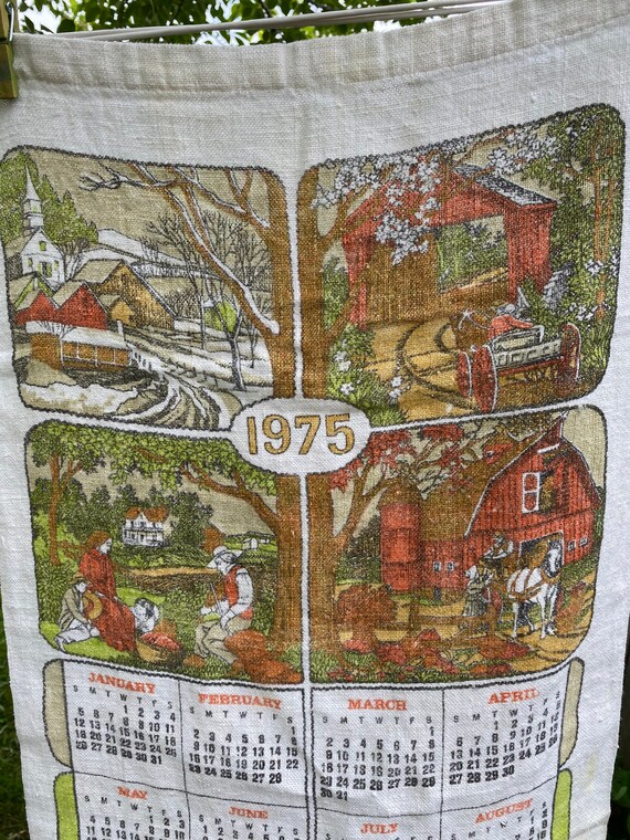 1975 Calendar Seasons Linen Towel Vintage - Etsy