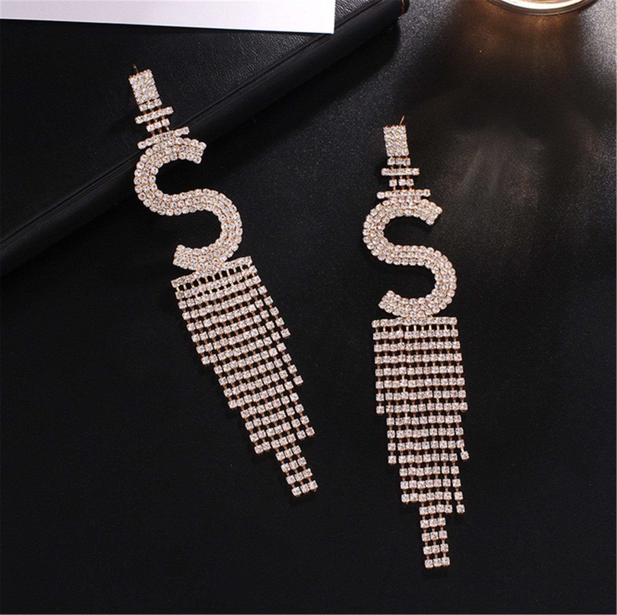 Custom Name Earrings, Letter Alphabet Earrings, Personalized Name Earrings, Hip Hop Earrings, Rhinestone Dangling Earrings (A Pair)