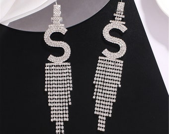Custom name earrings , Letter Alphabet Earrings, Personalized Name Earrings, Rhinestone Dangling Earrings