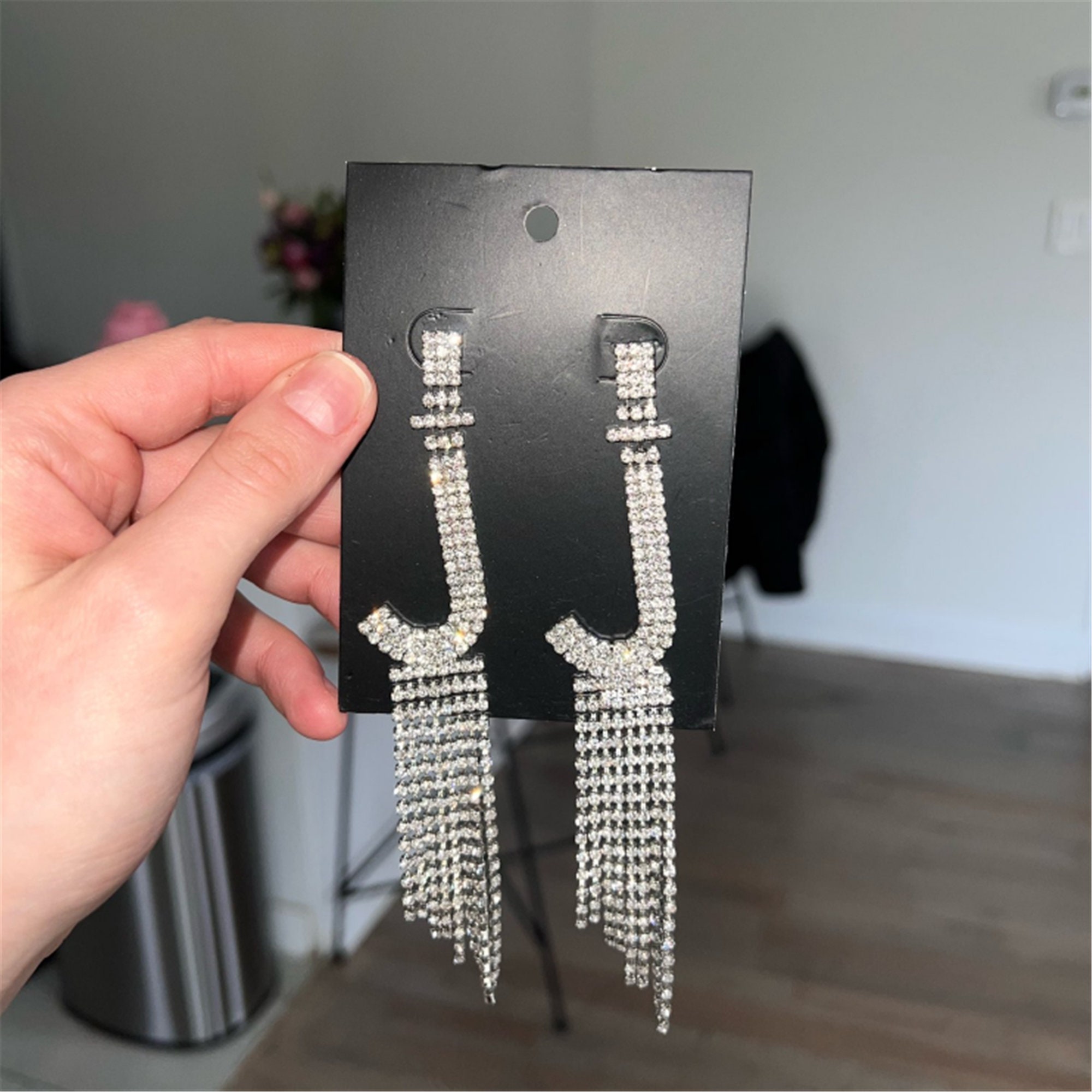 Custom Name Earrings, Letter Alphabet Earrings, Personalized Name Earrings, Hip Hop Earrings, Rhinestone Dangling Earrings (A Pair)