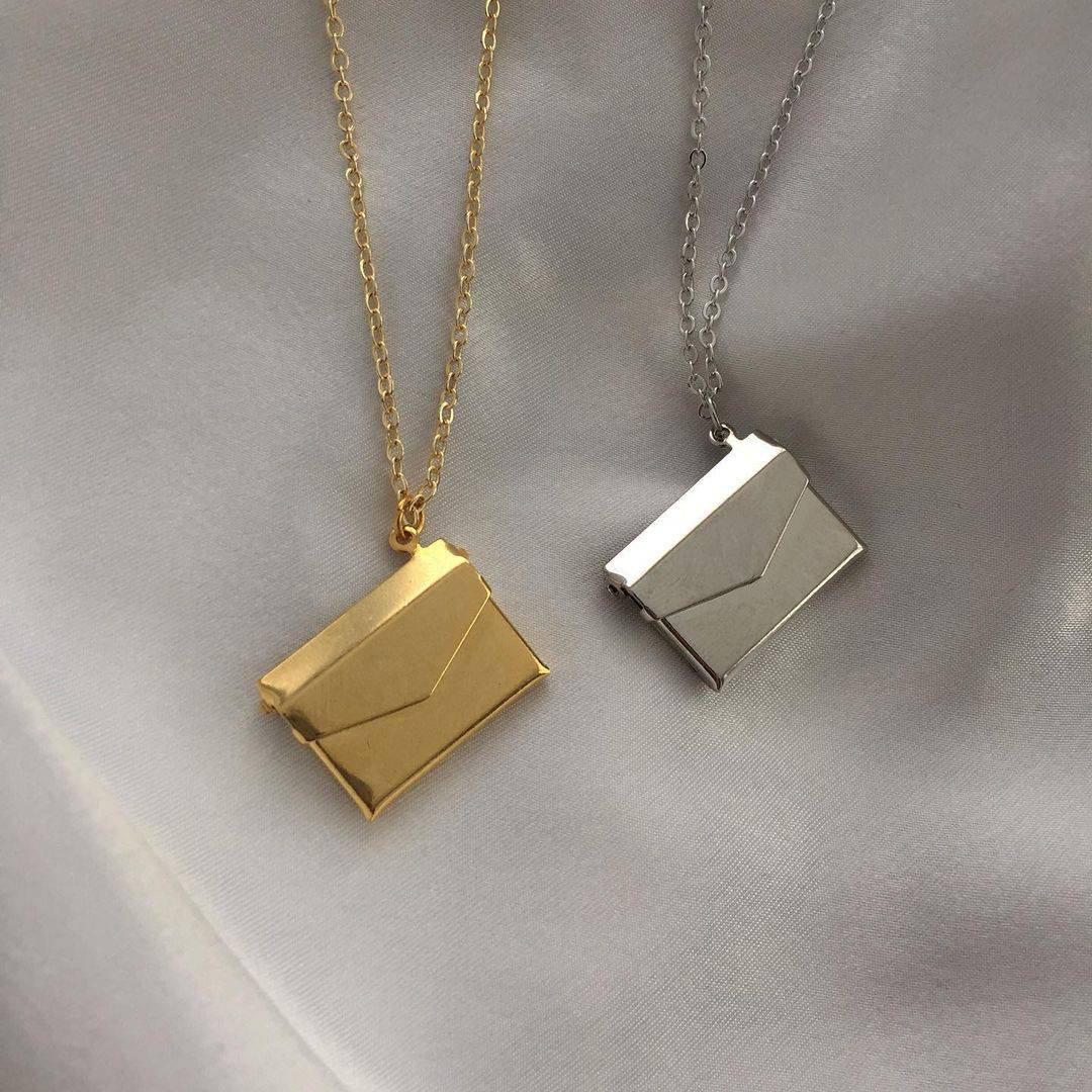 Envelope necklace gold and silver plated handmade Etsy