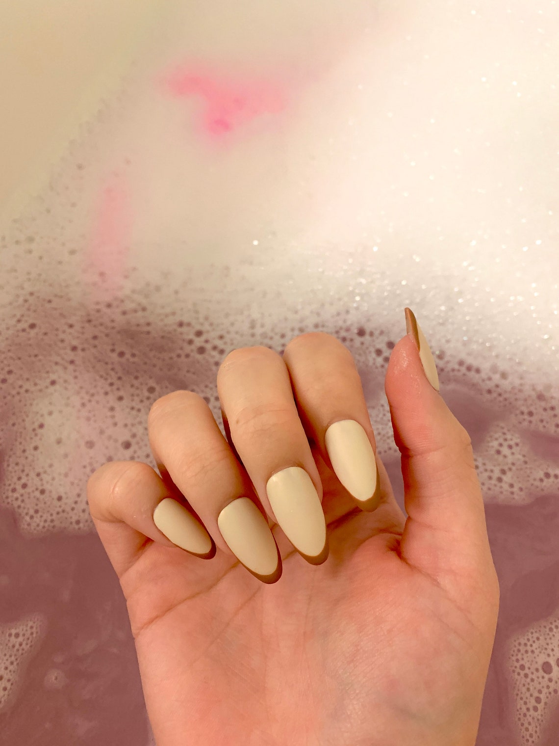 Brown Dip Almond shape press-on nails | Etsy