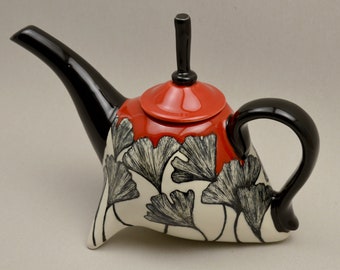 Handmade pottery teapot, Red Art Ceramic tea pot, Unique teapot, Porcelain artistic teapot