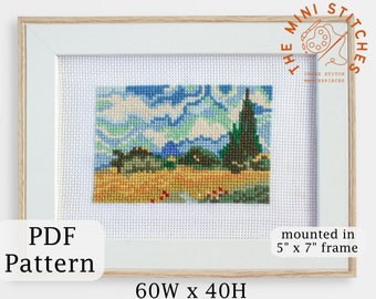 Wheatfield with Cypresses cross stitch pattern - PDF Download - Vincent Van Gogh painting - tiny art