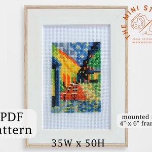 Café  Terrace at Night cross stitch pattern - PDF Download - Vincent Van Gogh painting - mini cross stitch