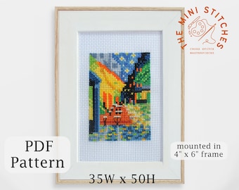 Patrón de punto de cruz «Terraza de café de noche» de Van Gogh (Descarga PDF)