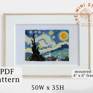 Starry Night cross stitch pattern - PDF Download - Vincent Van Gogh painting - easy cross stitch - tiny art