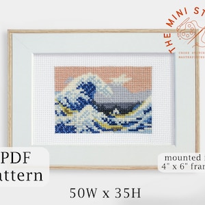 The Great Wave off Kanagawa cross stitch pattern - PDF Download - Katsushika Hokusai print - mini and modern cross stitch