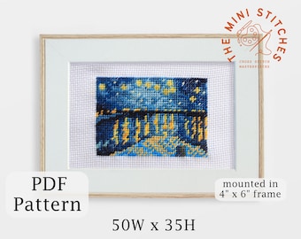 ローヌ川の星月夜クロスステッチパターン、ゴッホのミニアート刺繍