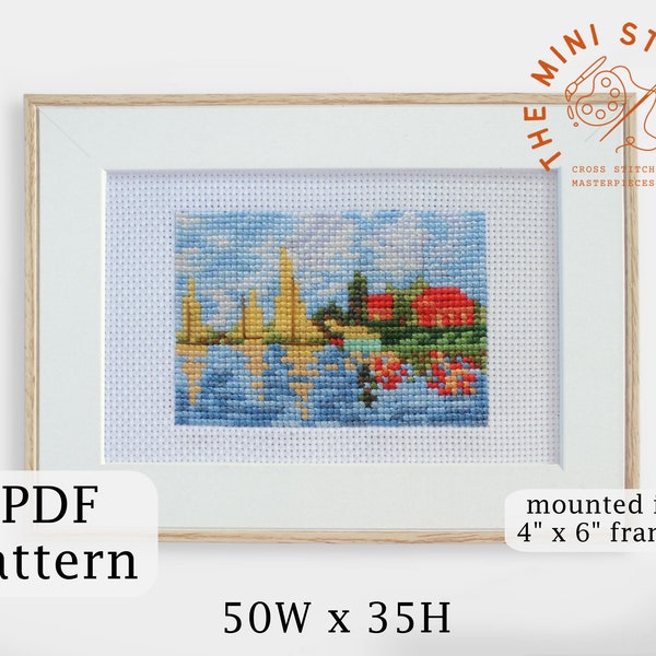 Regatta in Argenteuil cross stitch pattern PDF - Claude Monet painting - Instant download - landscape - easy mini pattern download