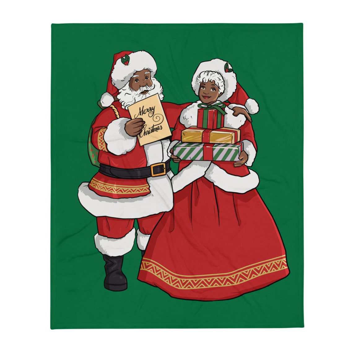 African American Santa & Mrs. Santa Claus Throw Blanket Etsy